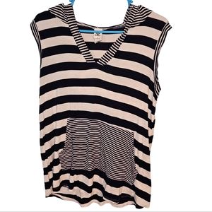 Sew In Love navy blue and white stripped hooded shirt